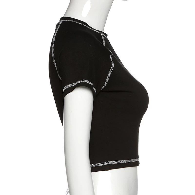 Y2K černá sladká dívka štíhlá lebka tisk zábavné vintage grafické oblečení crop top E-girl
