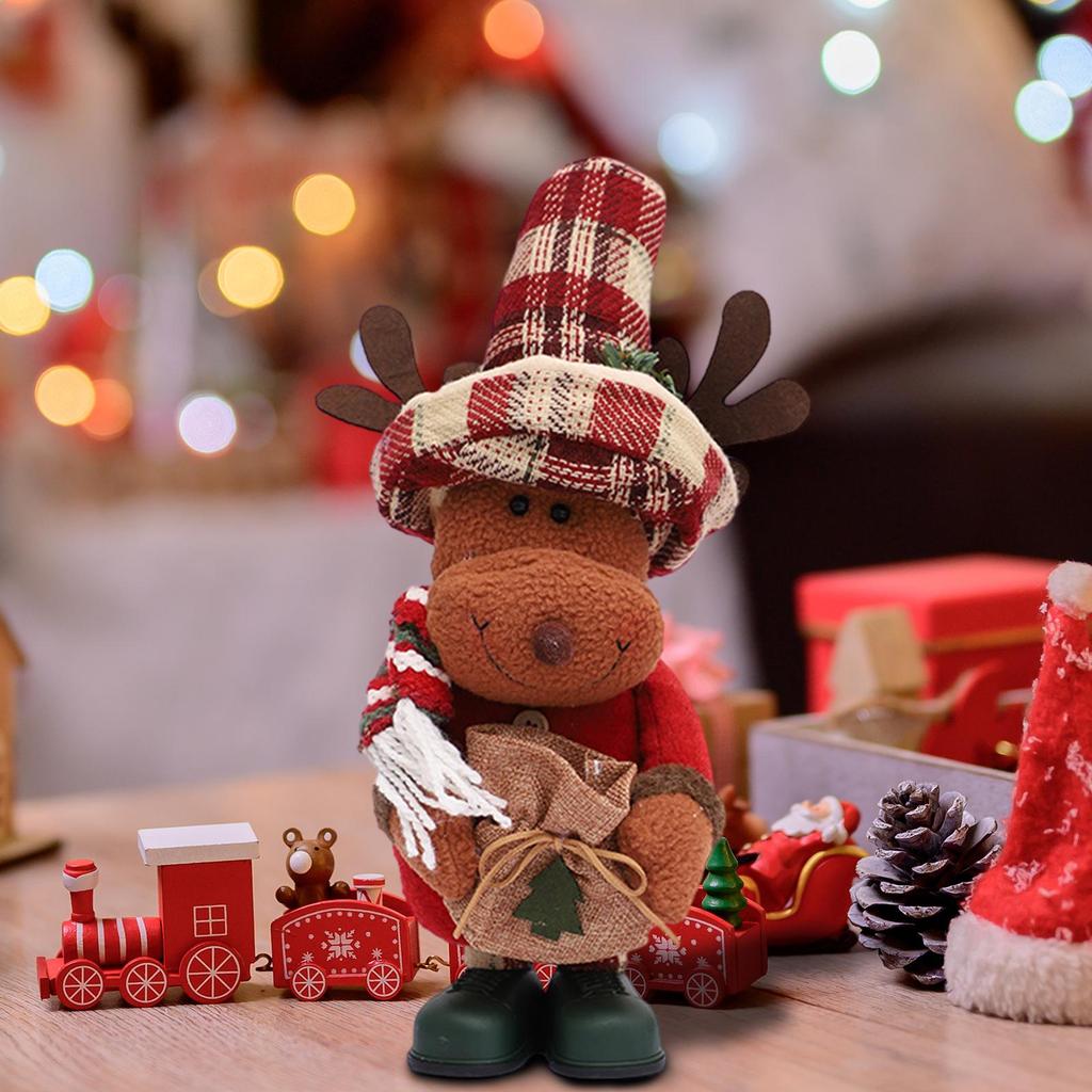 Plush Doll Stuffed Christmas Figurine Gift Xmas Standing Figurine Home Decoration for Holiday Bedroom Fireplace Office Decor