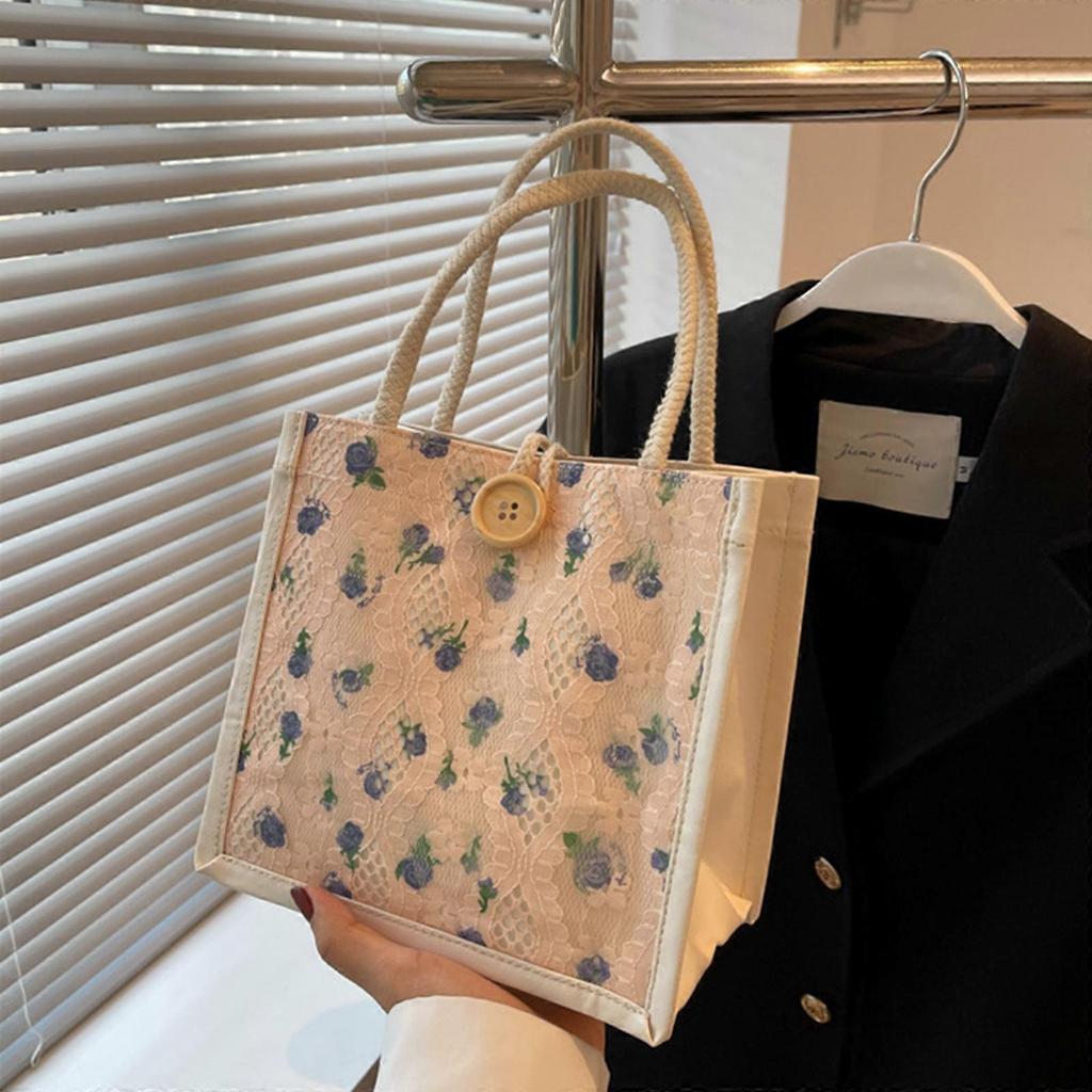 Fashionable Mini Fabric Bag With Sweet Floral Print Top Handle Handbag For Women Great For Casual Or School Use  Pink