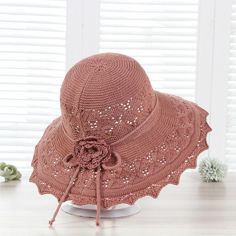 Women's Fringe Edge Crochet Sun Hat Wide Brim UV Protection Summer Hat with Bow Breathable Foldable Beach Hat