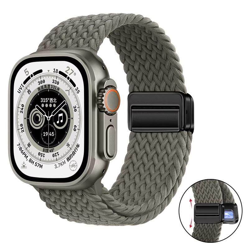 Nylon Braided Band For Apple Watch Series Ultra 3 2 1 49mm 11 10 46mm 42mm 9 8 7 45mm 41mm Magnetic Strap iWatch 6 5 SE 44/40mm Belt