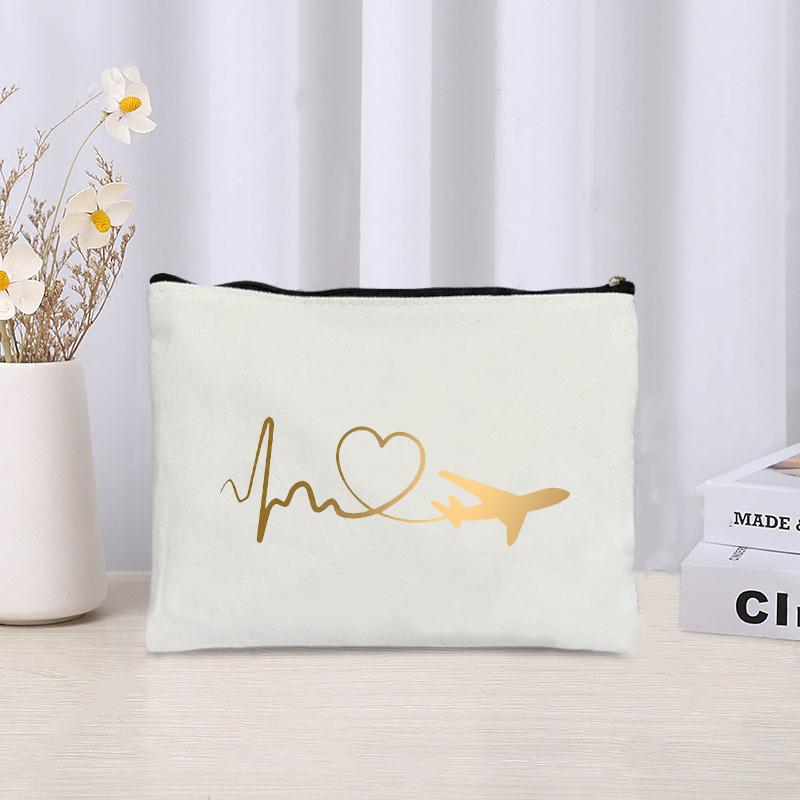 Airplane Travel Queen Print Cosmetic Bag Storage Zipper Pouch Perfume Lipstick Makeup Bags Pencil Case Wallet Stewardess Gifts