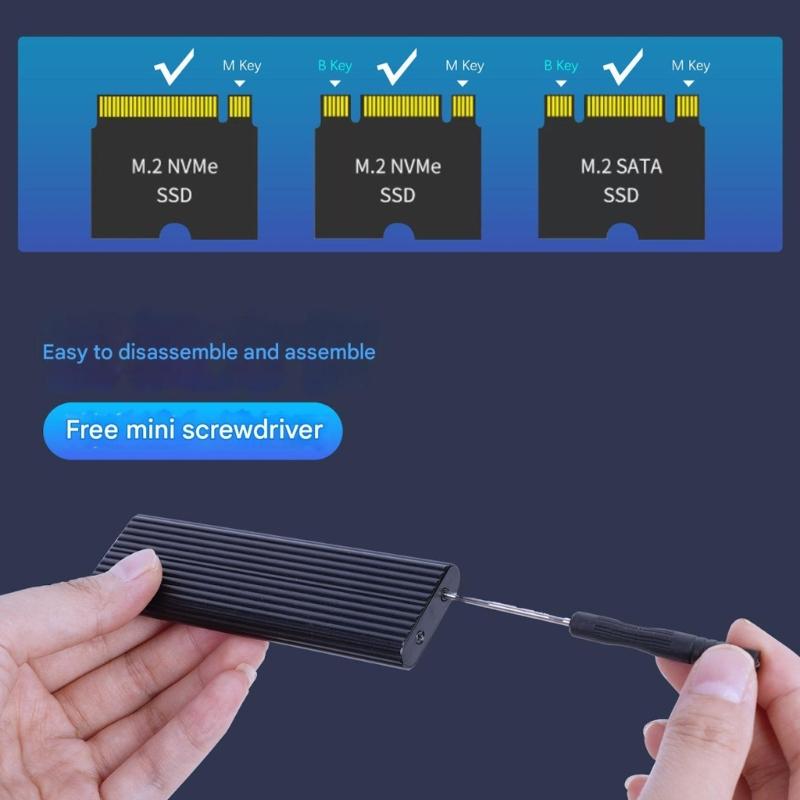 Universal M.2 External Drive Case USB 3.2 Compatible 2230 2242 2260 2280 Size Plug-Play  External Disk Housing