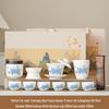 Yipan Mutton Fat Jade Porcelain Tea Set with Blue Sky Peony Design