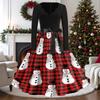 Women's Casual Vintage V-Neck Long Sleeve Dress with Christmas Print