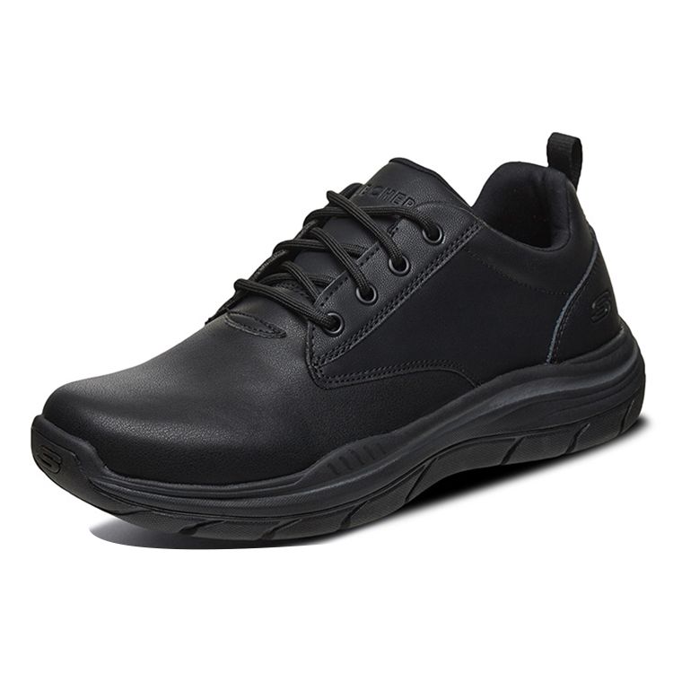 Skechers Expected Men Black Leather Casual Shoes 66418-BLK