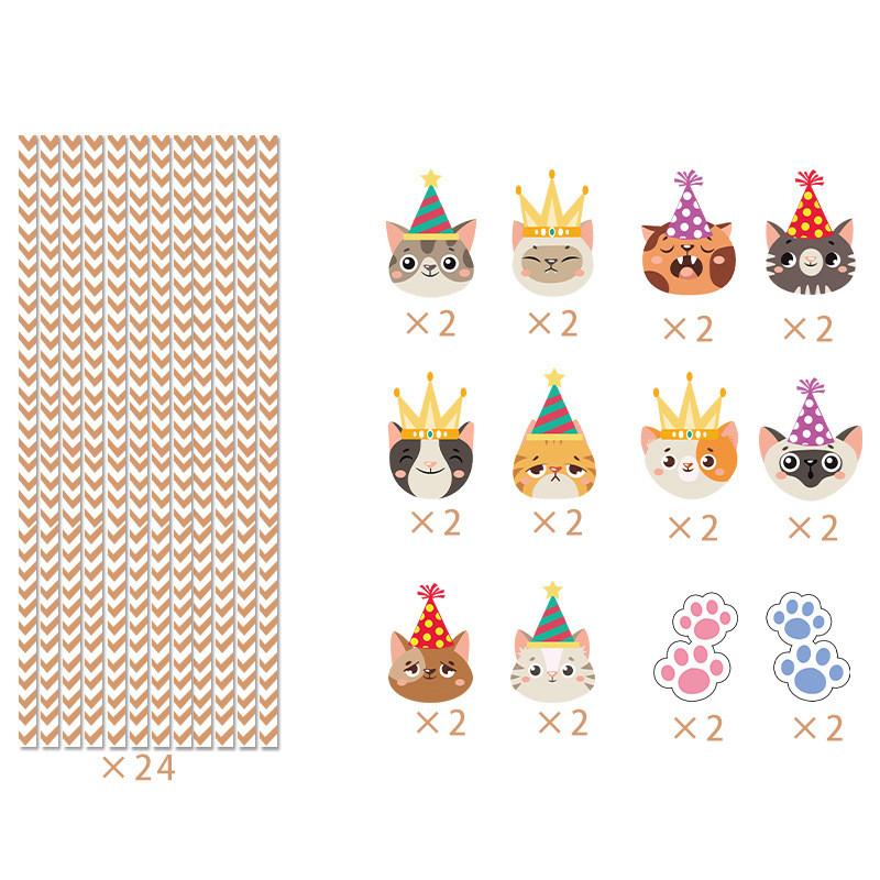 Cat Childrens Cartoon Party Supplies 24pcs Paper Straws For Event Decor Festival