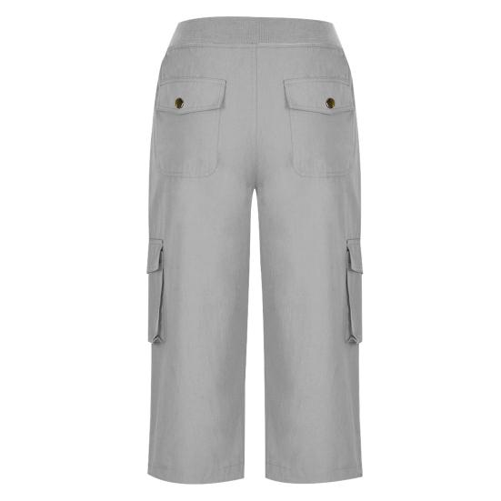 Women Cropped Pants Elastic Waist Adjustable Drawstring Hiking Cargo Pants with Multi