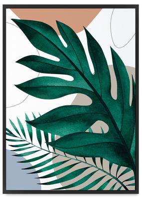 Green Leaves Boho Poster In a Black Frame 