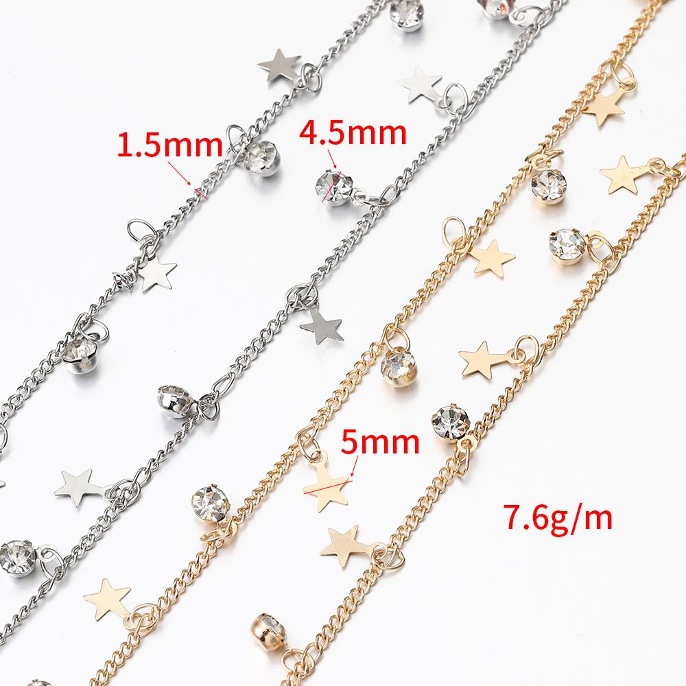 2Meters 1Meter Crystal Charms Copper Chain Star Pendants Chains for Jewelry Making DIY Necklace Bracelet Wholesale Supplies