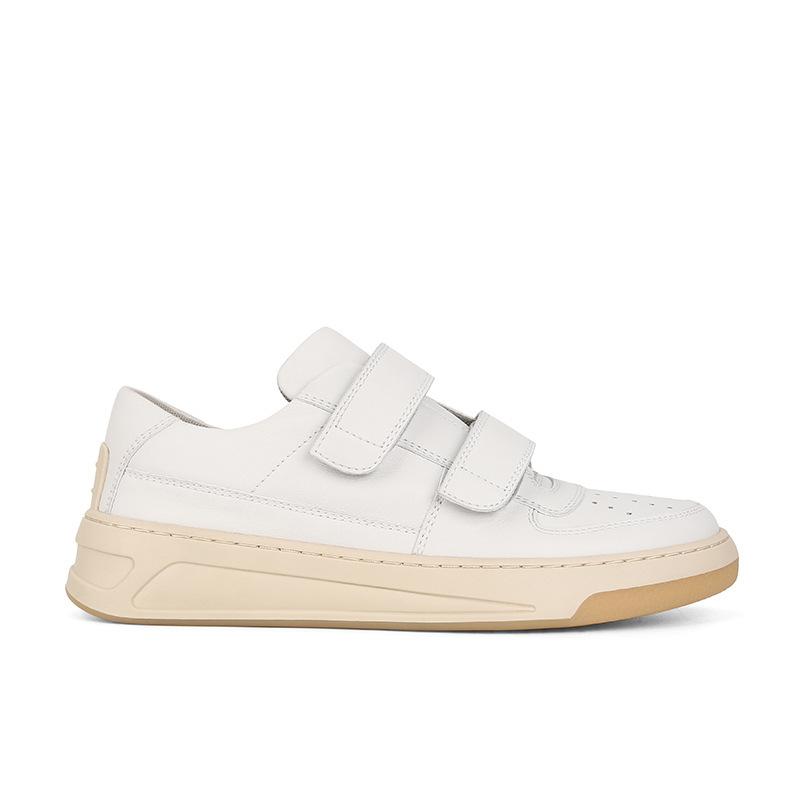 

Версия из коровьей кожи~ Кожа на липучке дышащие спортивные и повседневные толстоподошвенные маленькие белые туфли со смайликом 40