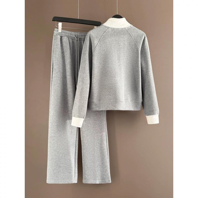 Women's European Style Casual Sports Suit - 2025 Chic Color Block Zipper Cardigan & Two-Piece Set for Spring/Autumn