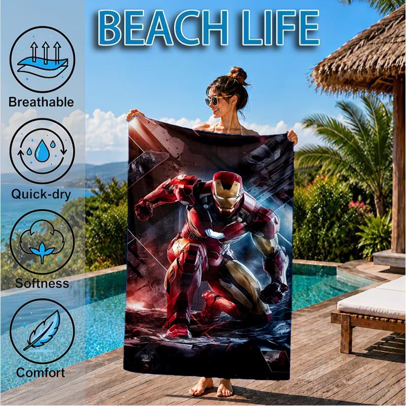 Iron In Action Beach Towel, Super Soft Microfiber, Perfect Gift for Her/Him, Birthday, for Pool, Beach, Travel, Decor Beach Party