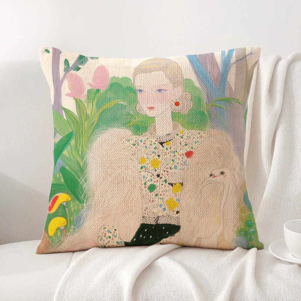 

Fashion Illustration Cushion Cover Natural Linen Organic Fabric DoubleSided Printing Sofa Home Decor Breathable Bed Pillow 30x30cm