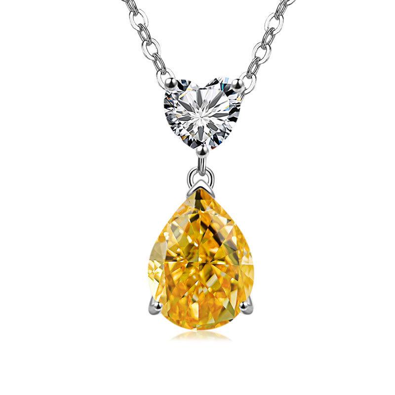 Jewelry Temperament Warm Sun Water Drop Necklace Ice Flower Cut Zirconium Platinum Plated 925 Silver Pendant Necklace