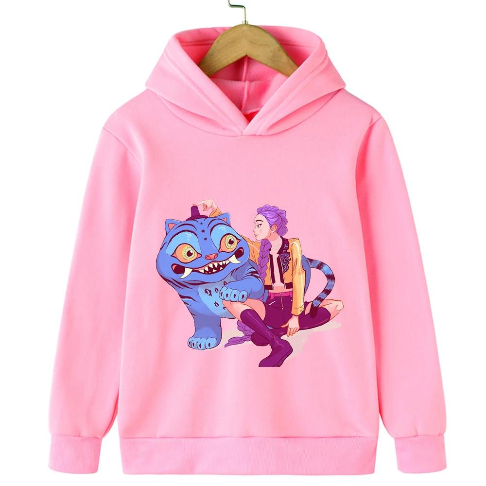 New KPop Demon Hunter Cartoon Girl Hoodie Children's Korean Style Printed Fashion Casual Pullover