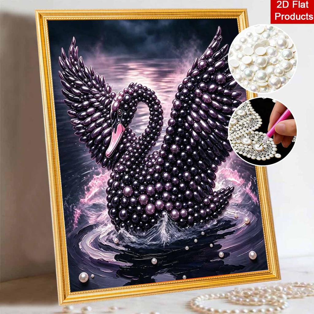 This Black Swan Pearl Painting Kit Features 5D Pearls and a Mosaic Art Style. Designed for Elegant Home Wall Decoration.