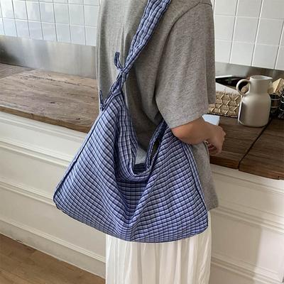 Retro Plaid Literary Pleated Shoulder Messenger Bag New Lazy Wind Commuter Student Tote Bag Tide