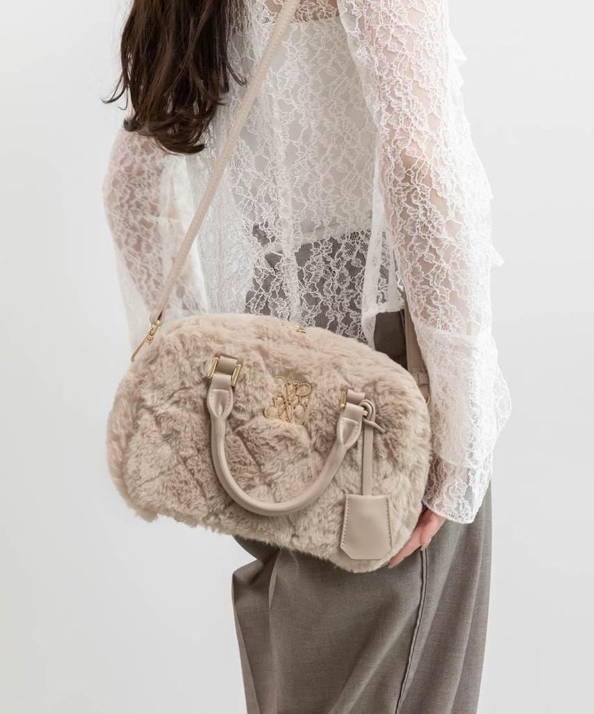 Randa Fur Quilted Boston Beige 2-Way Bag, Women's,