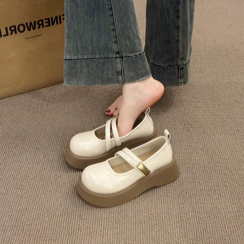 Buckle strap platform Mary Jane shoes women's medium heel Korean version one-word new 2025 spring and autumn British style small leather shoes women