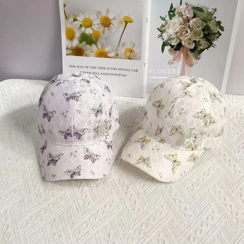 Colorful Butterfly-Themed Baseball Cap With Lace Lightweight Breathable Fashionable Sun Protection For Spring And Summer Casual
