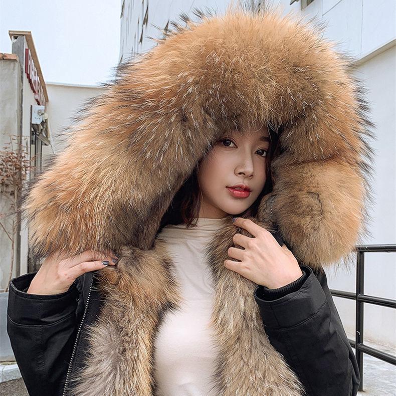 Winter new pie overcome women's medium and long imitation raccoon hair removable liner coat fur jacket large size thickened