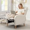 Reclining Relax Armchair Upholstered in Synthetic Linen with Footrest and Side Pockets Load 135 kg Cream