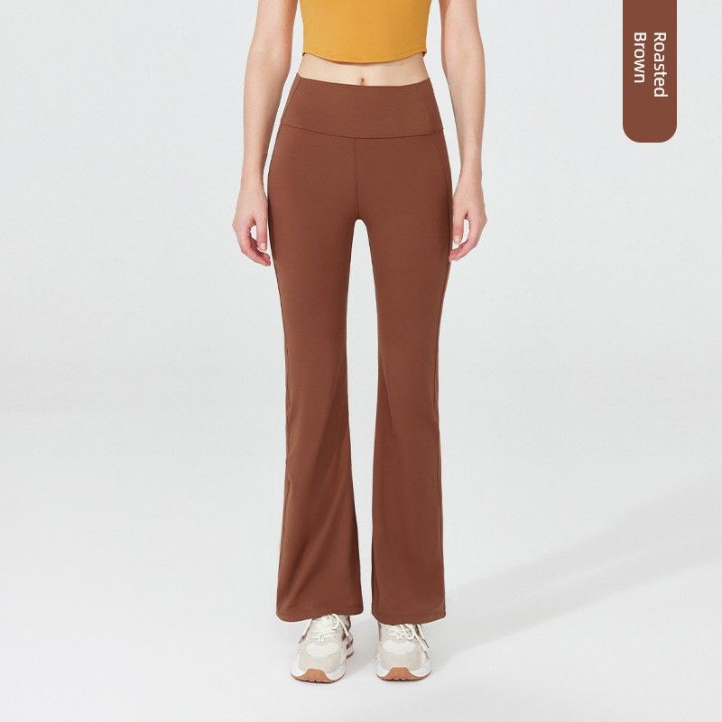 

Export Pocket Spring and Summer Quick-Drying Nude Feel High Elastic High Waist Slim Looking Yoga Fitness Horn Tights Running Workout Pants Roasted Brown XL
