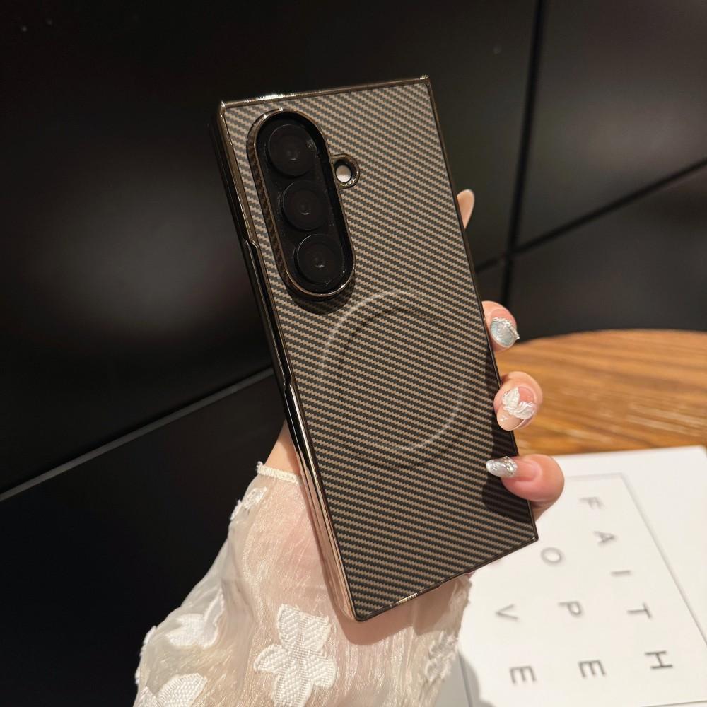 For Samsung Galaxy Z Fold 7 Case Hard Plating Carbon Fiber Magnetic Wireless Charging Protective Back Cover For Z Fold7 Shell