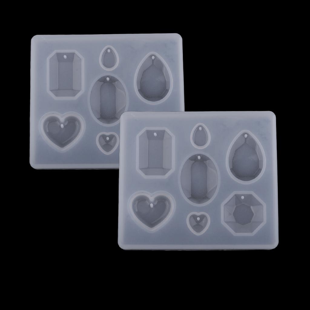 2 Piece Gem Diamond Silicone Pendant Mold DIY Jewelry Resin Craft Mould Tool