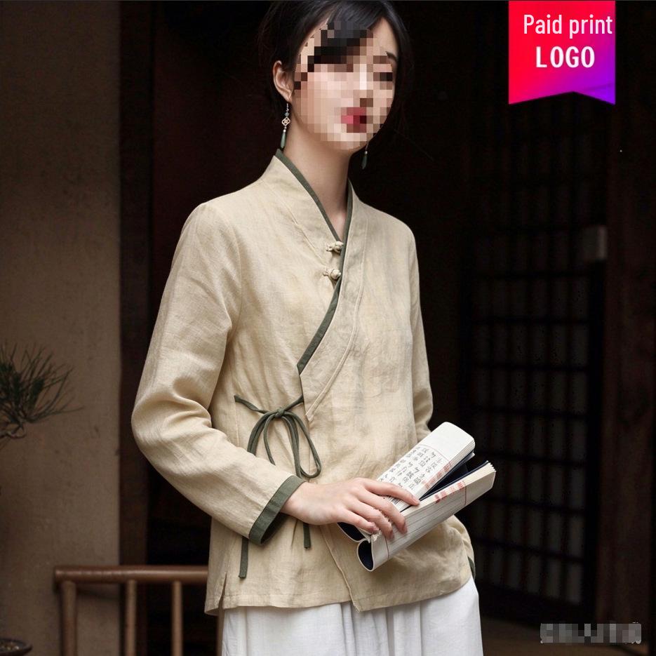 Zen Style Women's Tea Color Qipao Tang Suit Top - ROC Era