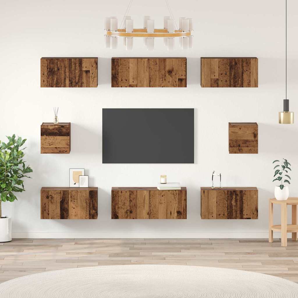 Wall Mounted TV Cabinet Set 8 pcs Reclaimed Wood Effect Particleboard