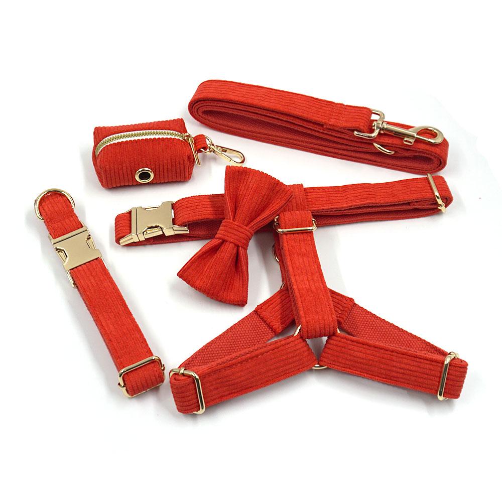 Trending New Luxury Corduroy Dog Harness Velvet Corduroy Collar Leash Zinc Alloy Dog Collar Hardware Buckle Pet Dog Collar Set (Red,Xs) красный