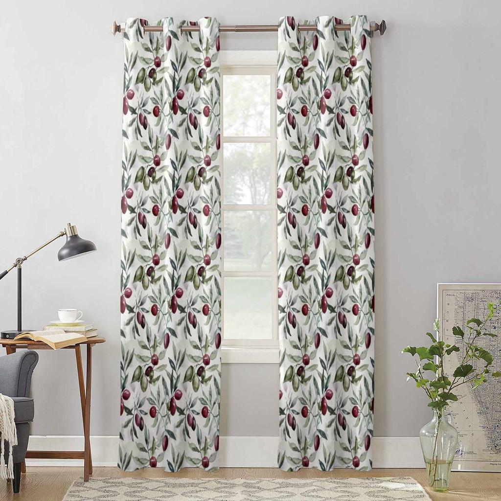 Watercolor Fruit Leaves Plant Window Curtains for Living Room Luxury Bedroom Curtain Kitchen Blinds Drapes Curtains