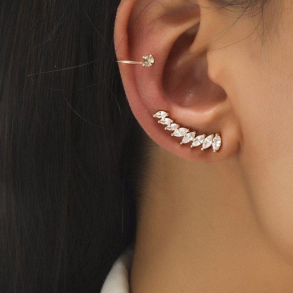 Stylish Fashionable Bohemian No Piercing Crystalline Rhinestone Leaf Ear Cuff Earrings Fake Piercing Clip For Women Earrings Jewelry BijouxTrendy Cuff