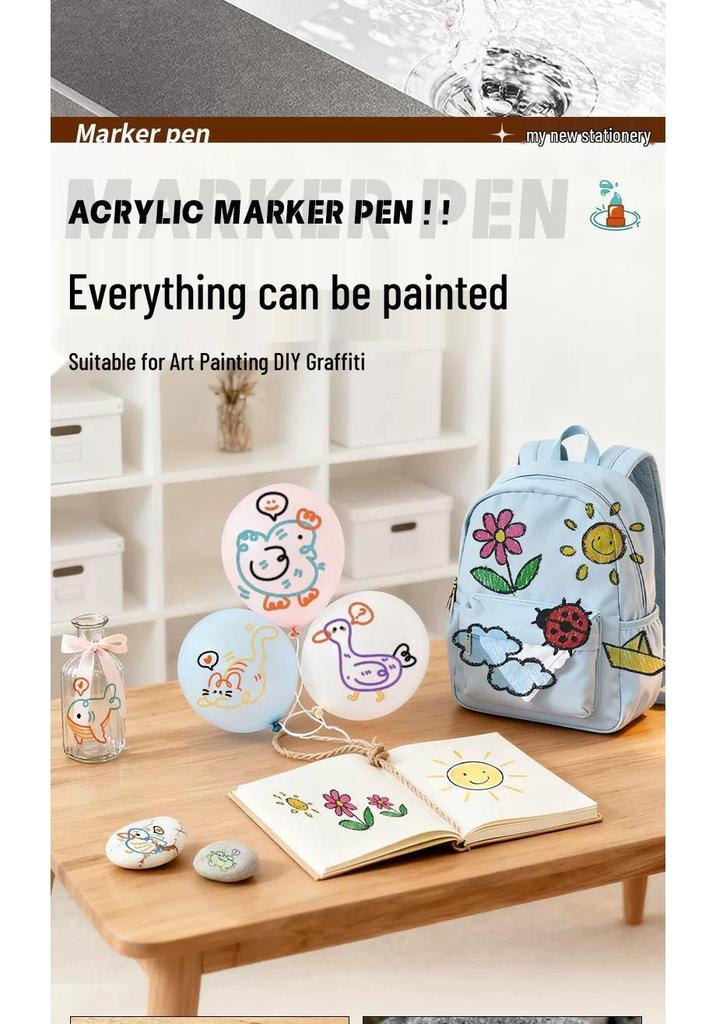 True Color Washable Soft Tip Acrylic Marker for Children and Students - Ideal for Art, Painting, and Graffiti