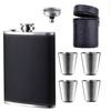 Stainless Steel Flagon with Funnel and Cups Whiskey Flasks Leather Texture Hip Flask  Outdoor