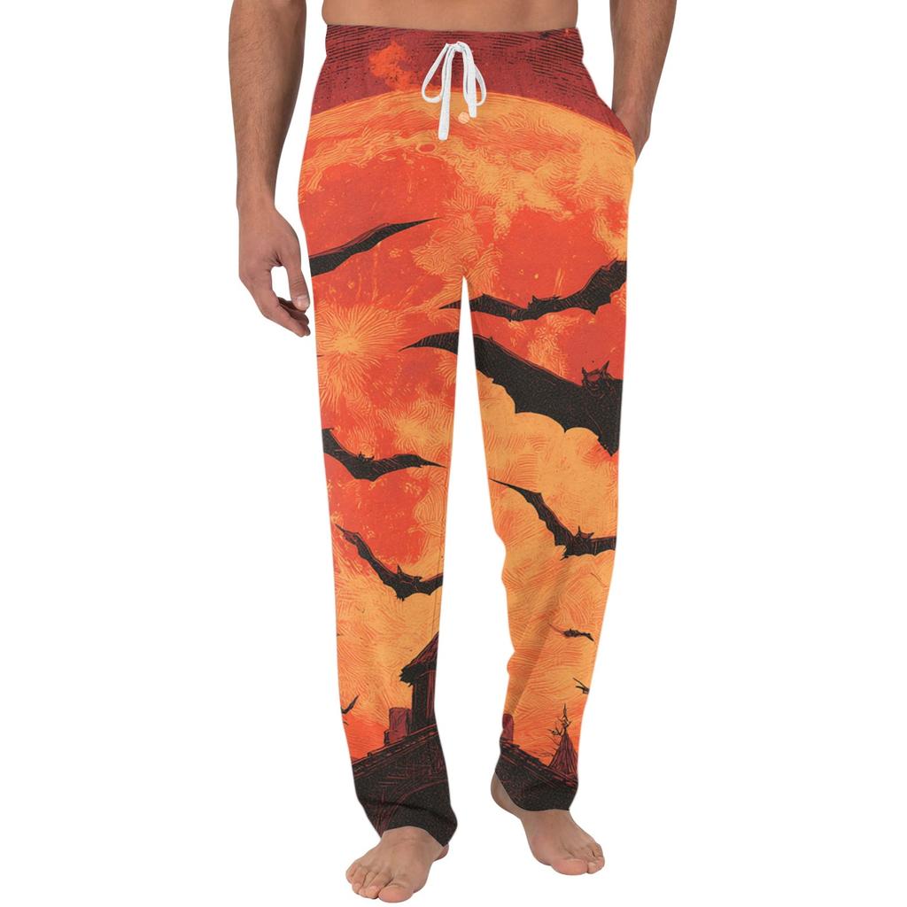 Men's Halloween Print Casual Lounge Pants with Elastic Waist and Drawstring Pocketed Sleepwear Bottoms for Indoor Relaxation