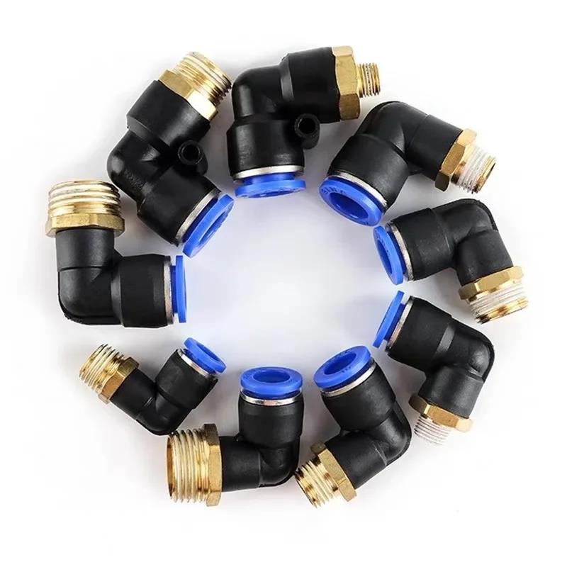 20/50/100PCS Pneumatic Air Connector PL 4mm 6 8 10 12mm Thread 1/8 1/4" 3/8" 1/2" Trachea Elbow Air Fittings Hose Quick Conector Fuel System