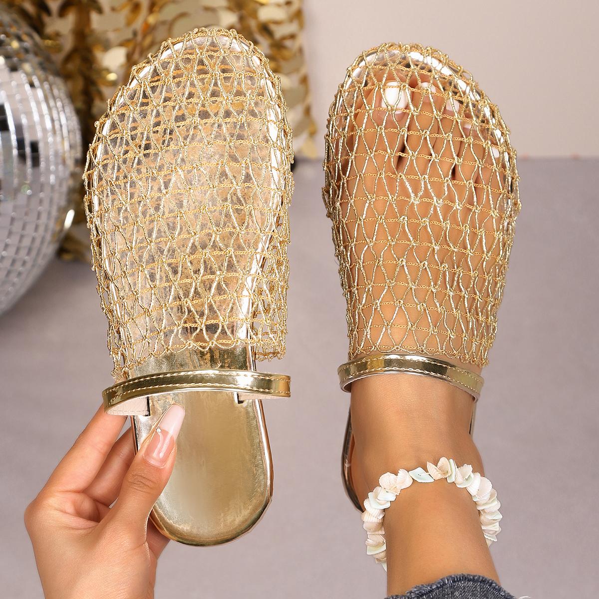 

Fashion Summer Women Slippers 2025 New Luxury Brand Slippers Lightweight Round Head Shoes Water Diamond Large Flat Sandals Slides Women 43 золотой