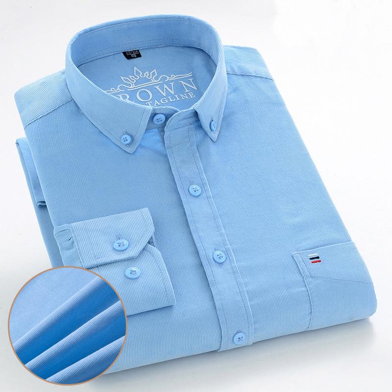 7XL 6XL Camisa de Pana para Hombre Manga Larga 100% Algodón Casual Corte Regular Suave Cómoda Bolsillo Camisas de Vestir Formal Ropa de Hombre