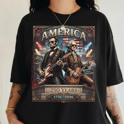 250 Years America Anniversary Shirt George Washington  Lincoln Playing Guitar