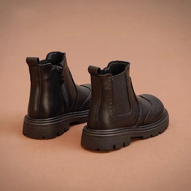 2024 Children Short Boots for Girls Autumn Winter New Fashion French Style Soft Bottom Anti-slippery Versatile Chic Leather Shoe