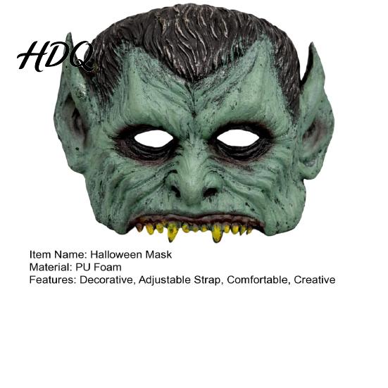 Green Vampire Mask Halloween Mask Half Face with Pointy Ears & Sharp Teeth Retro Comfortable Horror