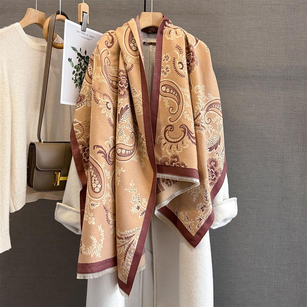 Autumn and winter high-end cashew nut jacquard imitation cashmere scarf autumn new women's thickened warm fringed shawl scarf
