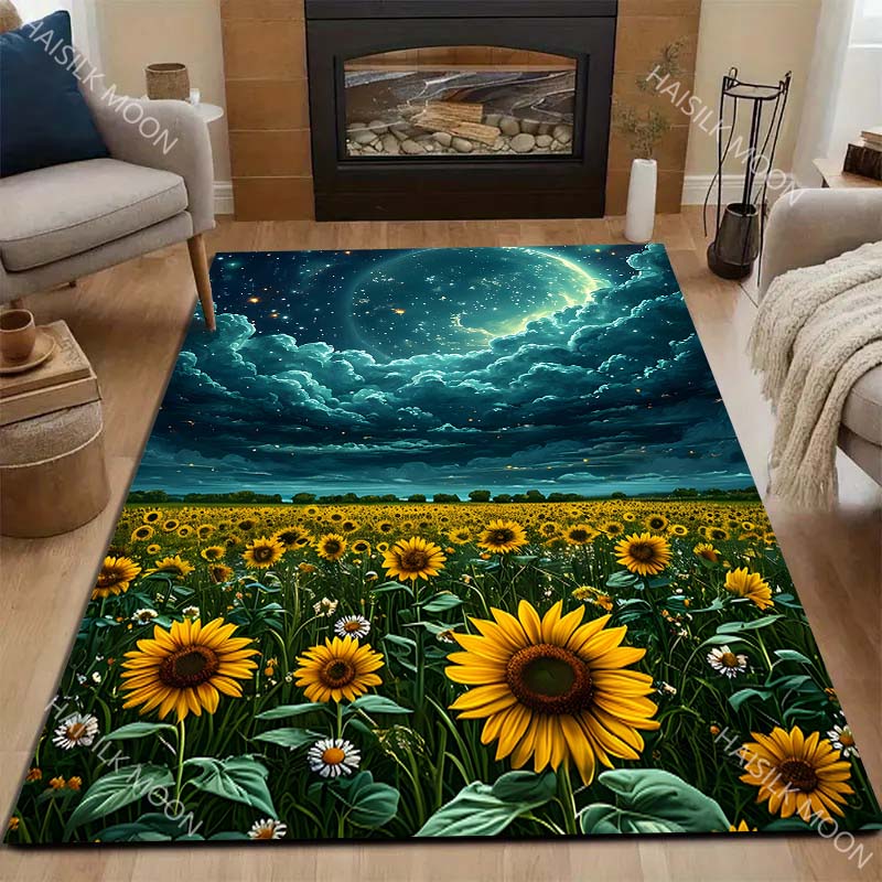 Sunflower Field Carpet for Living Room Bedroom Bedside Floor Mat Cloakroom Kids Activity Area Rugs Home Decor Large Size