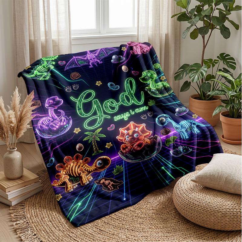 Neon Dinosaurs Galaxy Theme blanket Lightweight Warm Flannel Blanket Decorative Throw Blanket for Home Decoration