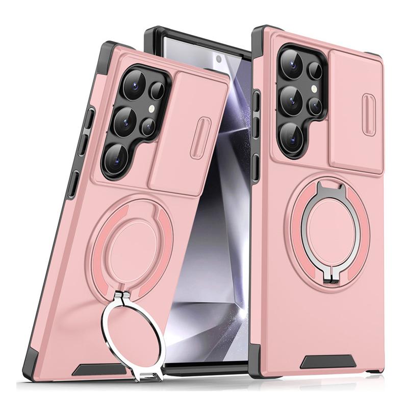 Ring Folding Magnetic Holder Dual Layer Phone Case For Samsung Galaxy S25 Edge S24 S23 Ultra FE Plus S22 S21 Slide Camera Cover