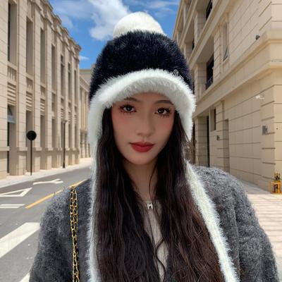 New Hat for Women's Versatile Color Blocking Ear Protection Baseball Cap for Winter Warm Knitted Wool Ear Protection Cap Thick