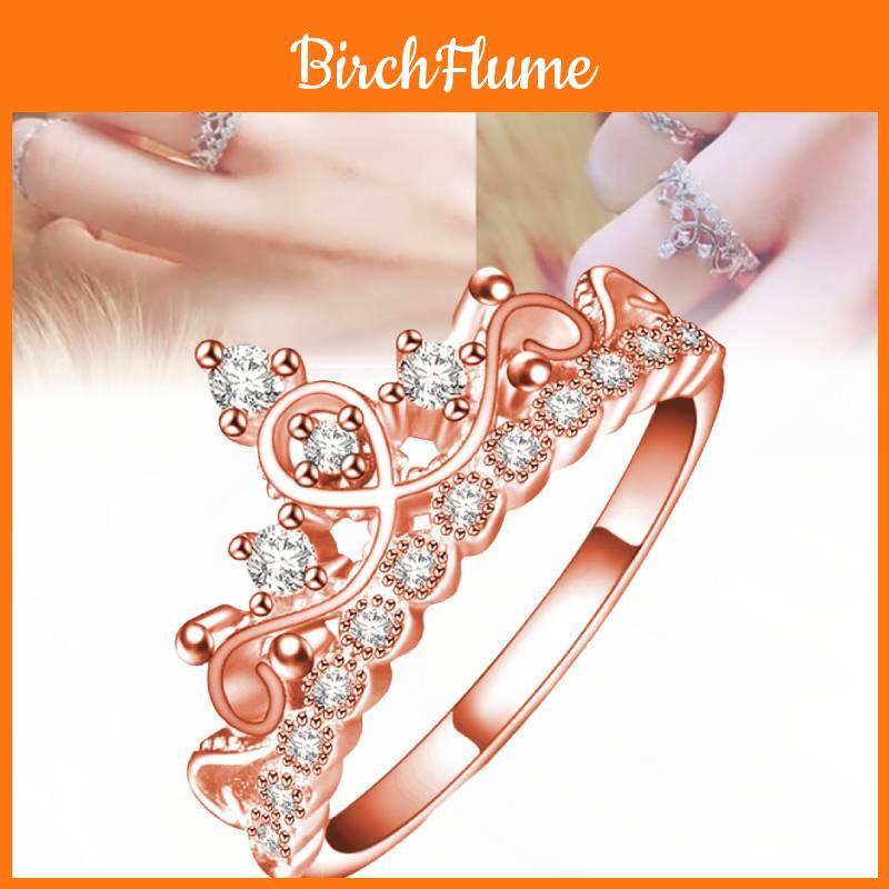 Elegant Rose Gold Plated Korean Crown Ring With Sparkling Gemstones For Women Fashion Jewelry